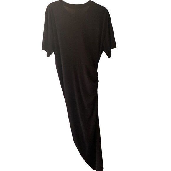 Zara Black Side Gathered Ruched Maxi Dress Short Sleeve Size Large - Picture 5 of 7